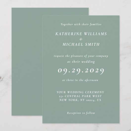 Elegant Sage Green Wedding Invitations Kaart (Voorkant / Achterkant)