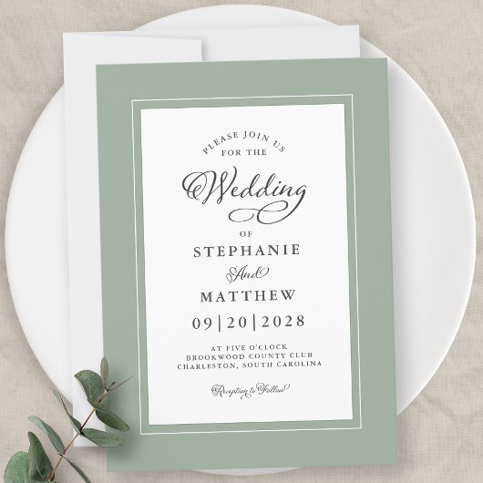 Elegant Sage Green Wedding Modern Calligraphy Chic Kaart