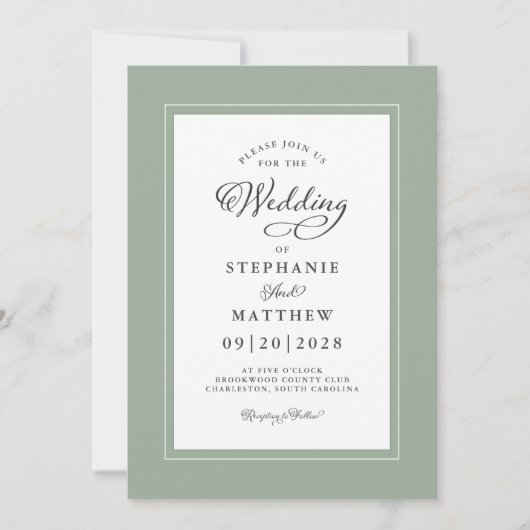 Elegant Sage Green Wedding Modern Calligraphy Chic Kaart (Voorkant)