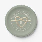 Elegant Sage Green Wedding Monogram Papieren Bordje (Voorkant)