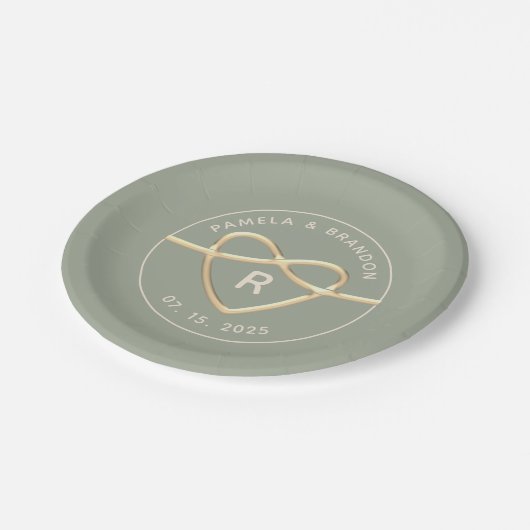 Elegant Sage Green Wedding Monogram Papieren Bordje (Gekanteld)
