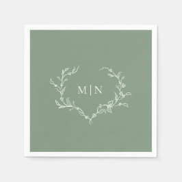 Elegant Sage Green Wedding Monogram Wreatpaper Servet