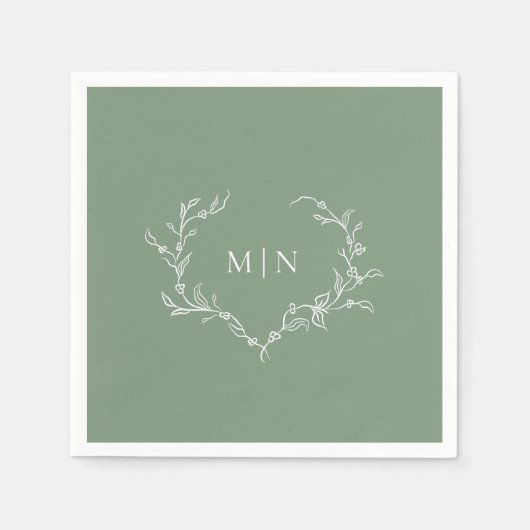 Elegant Sage Green Wedding Monogram Wreatpaper Servet (Voorkant)