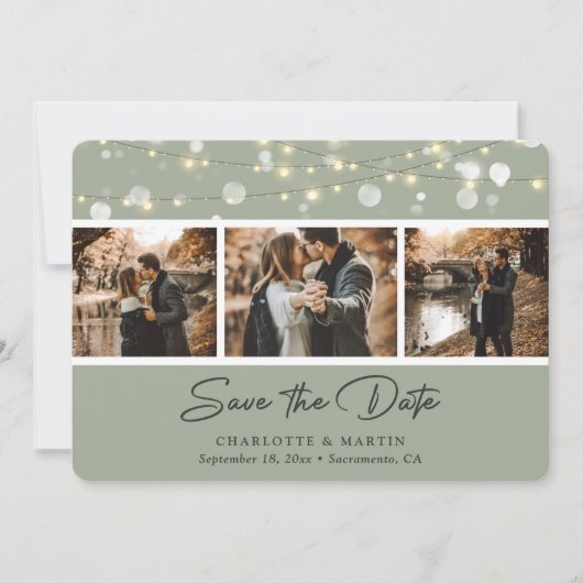 Elegant Sage Green Wedding Photo Save the Date (Voorkant)