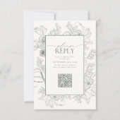 Elegant Sage Green Wedding QR Code Gelieve te antw RSVP Kaartje (Voorkant)