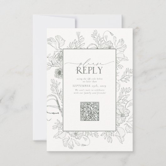 Elegant Sage Green Wedding QR Code Gelieve te antw RSVP Kaartje (Voorkant)
