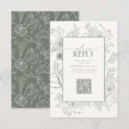 Elegant Sage Green Wedding QR Code Gelieve te antw RSVP Kaartje