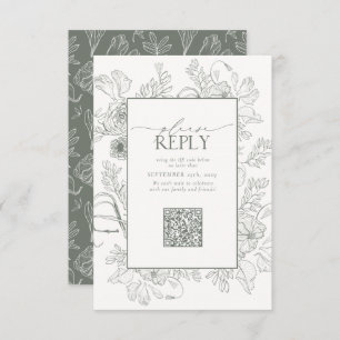 Elegant Sage Green Wedding QR Code Gelieve te antw RSVP Kaartje