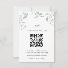 Elegant Sage Green Wedding QR Code Reply Online RSVP Kaartje