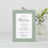 Elegant Sage Green Wedding Reception Chic Borders Informatiekaartje (Staand voorkant)