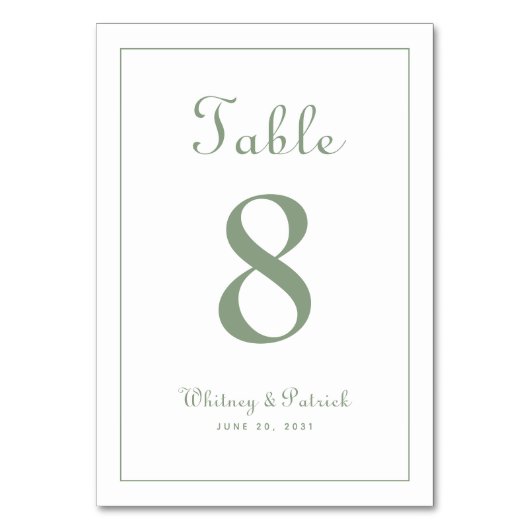 Elegant Sage Green Wedding Reception Formele Dinne Kaart (Voorkant)