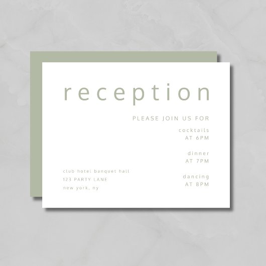 Elegant Sage Green Wedding Reception Informatiekaartje