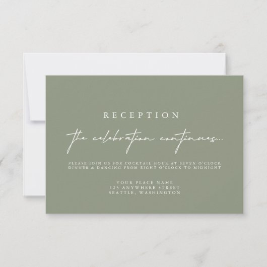 Elegant Sage Green Wedding Reception Kaarten (Voorkant)