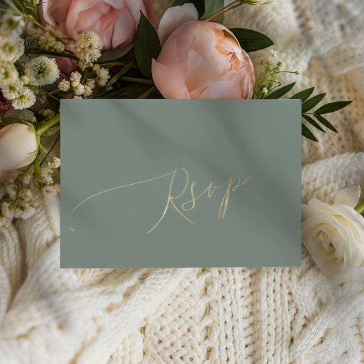 Elegant Sage Green Wedding RSVP Kaartje