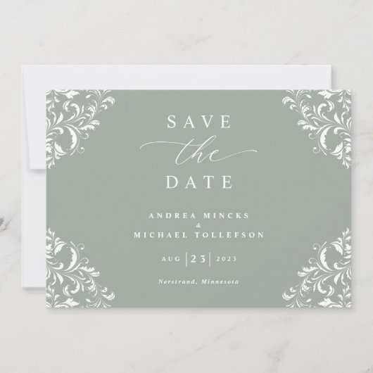 Elegant Sage Green Wedding Save the Date Cards (Voorkant)