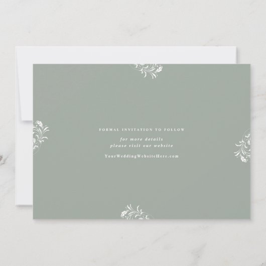 Elegant Sage Green Wedding Save the Date Cards (Achterkant)
