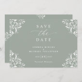 Elegant Sage Green Wedding Save the Date Cards (Voorkant / Achterkant)
