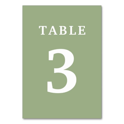 Elegant Sage Green Wedding Table Number Kaart (Voorkant)