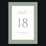 Elegant Sage Green Wedding Table Number Kaart<br><div class="desc">Eenvoudig,  maar elegant groenbruine bruidetabelnummers. Eenvoudig online personaliseren. Overeenkomende objecten die beschikbaar zijn als aanvulling op deze moderne 'groene' trouwlijstnummerkaart.</div>