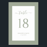 Elegant Sage Green Wedding Table Number Kaart<br><div class="desc">Eenvoudig,  maar elegant groenbruine bruidetabelnummers. Eenvoudig online personaliseren. Overeenkomende objecten die beschikbaar zijn als aanvulling op deze moderne 'groene' trouwlijstnummerkaart.</div>