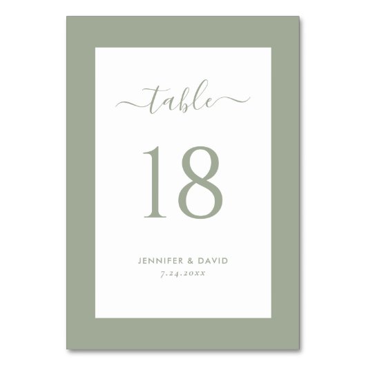 Elegant Sage Green Wedding Table Number Kaart (Voorkant)