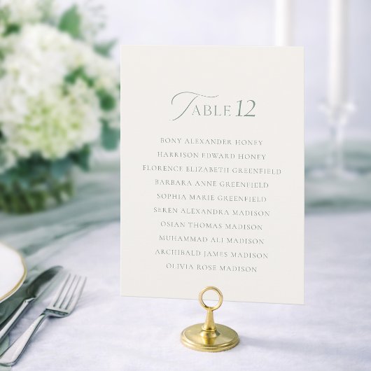 Elegant Sage Green Wedding Table Number Sign 1–19 Bedankkaart