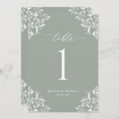 Elegant Sage Green Wedding Table Numbers Cards Kaart (Voorkant / Achterkant)