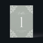 Elegant Sage Green Wedding Table Numbers Cards Kaart<br><div class="desc">Elegant Sage Green Wedding Table Numbers: Gebruik deze , klassieke tabelnummers bij je trouwreceptie of -evenement. Dit ontwerp kenmerkt het woord "Lijst"in een elegante kalligrafie met een ontwerp van de hoeken van de vintage voor een luxe blik. Het is ingesteld in grijsgroen, maar je kunt de kleur veranderen in alles...</div>