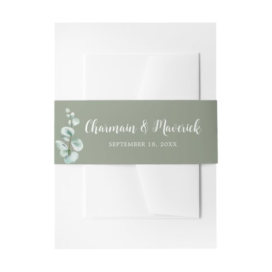 Elegant Sage Green Wedding Uitnodigingen Wikkel (Voorkant Voorbeeld)