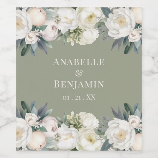 Elegant Sage Green Wedding Wijn Etiket (Enkel label)