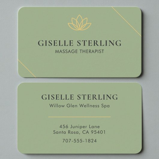 Elegant Sage Green Wellness & Massage Therapist Visitekaartje