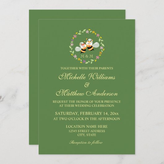 Elegant Sage Green Whimsical Means to Bee Wedding Kaart (Voorkant / Achterkant)