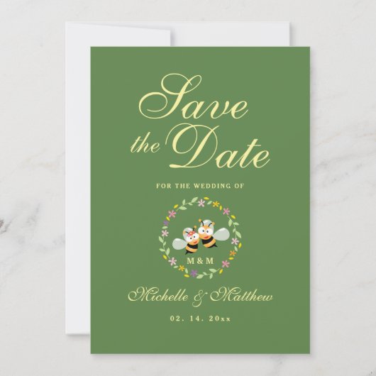 Elegant Sage Green Whimsical Means to Bee Wedding Save The Date (Voorkant)