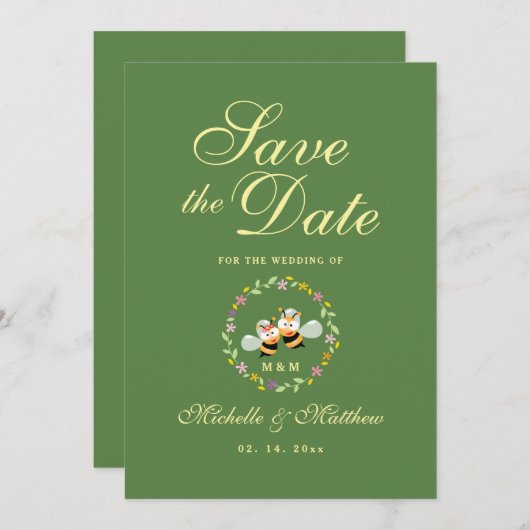 Elegant Sage Green Whimsical Means to Bee Wedding Save The Date (Voorkant / Achterkant)