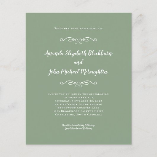 Elegant Sage Green White Budget Weddenschap (Voorkant)