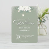 Elegant Sage Green White Floral Wedding Invitation Kaart (Staand voorkant)