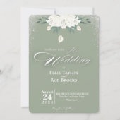 Elegant Sage Green White Floral Wedding Invitation Kaart (Voorkant)
