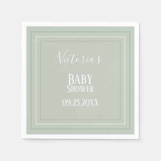Elegant Sage Green White Modern Baby shower Servet (Voorkant)
