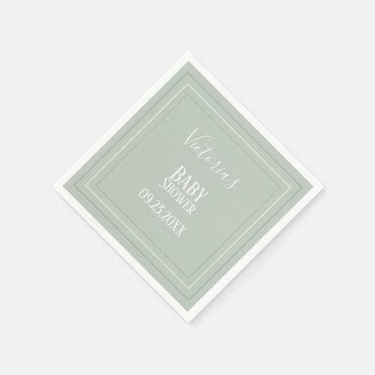 Elegant Sage Green White Modern Baby shower Servet (Hoek)