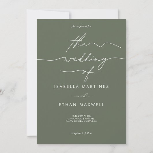 Elegant Sage Green & White Modern Script Wedding  Kaart (Voorkant)