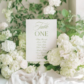 Elegant Sage Green & White Wedding Table Number Kaart