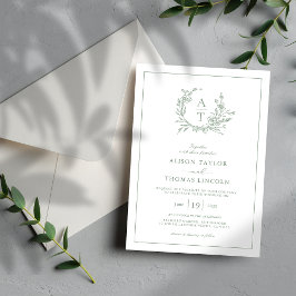 Elegant Sage Green Wildflower Crest Wedding Kaart