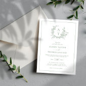 Elegant Sage Green Wildflower Crest Wedding Kaart