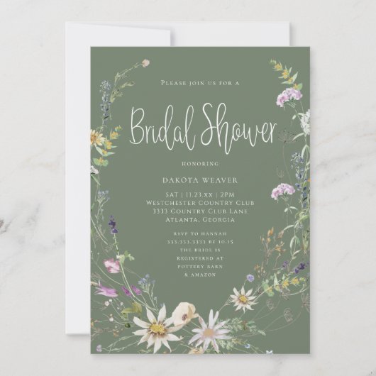 Elegant Sage Green Wildflower Vrijgezellenfeest Kaart (Voorkant)
