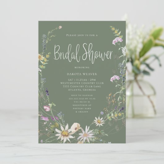 Elegant Sage Green Wildflower Vrijgezellenfeest Kaart (Staand voorkant)