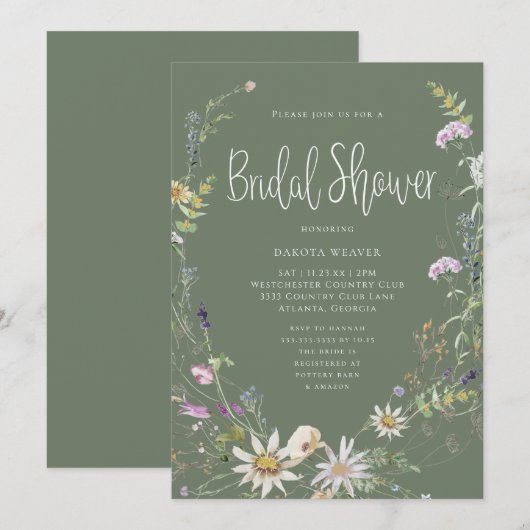 Elegant Sage Green Wildflower Vrijgezellenfeest Kaart (Voorkant / Achterkant)