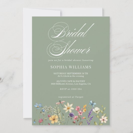 Elegant Sage Green Wildflower Vrijgezellenfeest Kaart (Voorkant)