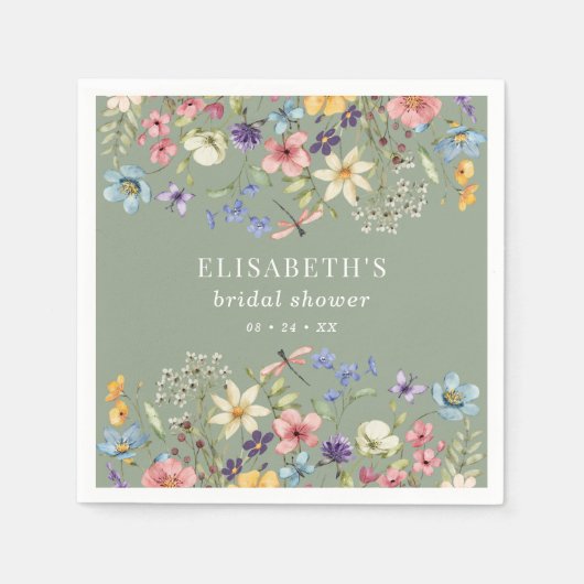 Elegant Sage Green Wildflower Vrijgezellenfeest Servet (Voorkant)