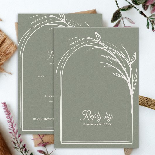 Elegant Sage Green With QR Code Wedding Reply By RSVP Kaartje