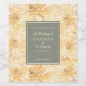 Elegant Sage Green Yellow Floral Wijnlabel Wijn Etiket (Enkel label)